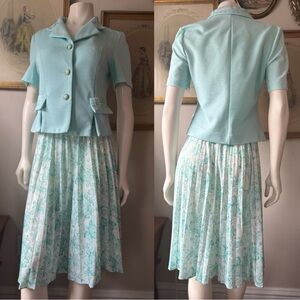 Vintage Elegant Mint Green Floral Skirt